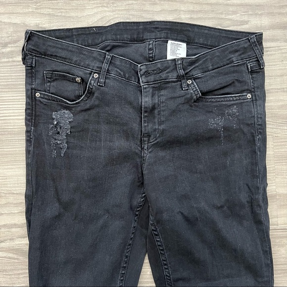 H&M Skinny Stretch Low Waist Dark Gray Distressed Denim Jeans - Picture 3 of 4